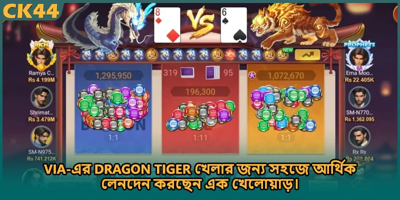 Via-এর Dragon Tiger খেলার জন্য সহজে আর্থিক লেনদেন করছেন এক খেলোয়াড়।