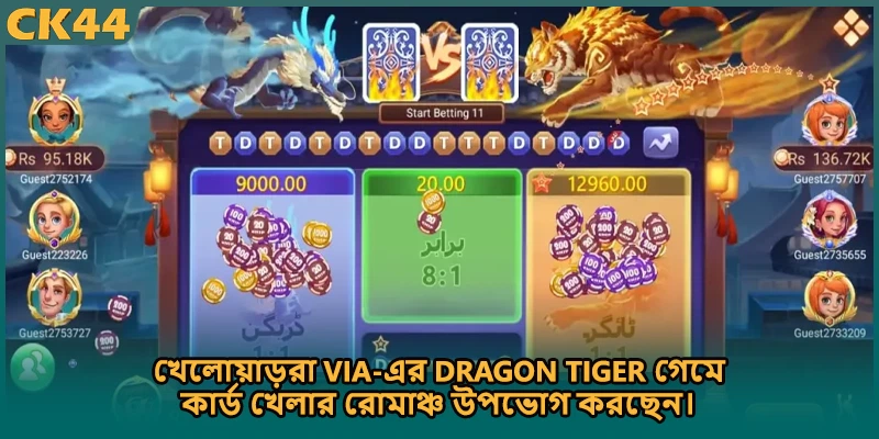 খেলোয়াড়রা Via-এর Dragon Tiger গেমে কার্ড খেলার রোমাঞ্চ উপভোগ করছেন।