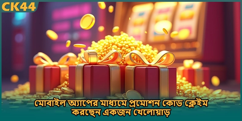 মোবাইল অ্যাপের মাধ্যমে প্রমোশন কোড ক্লেইম করছেন একজন খেলোয়াড়)